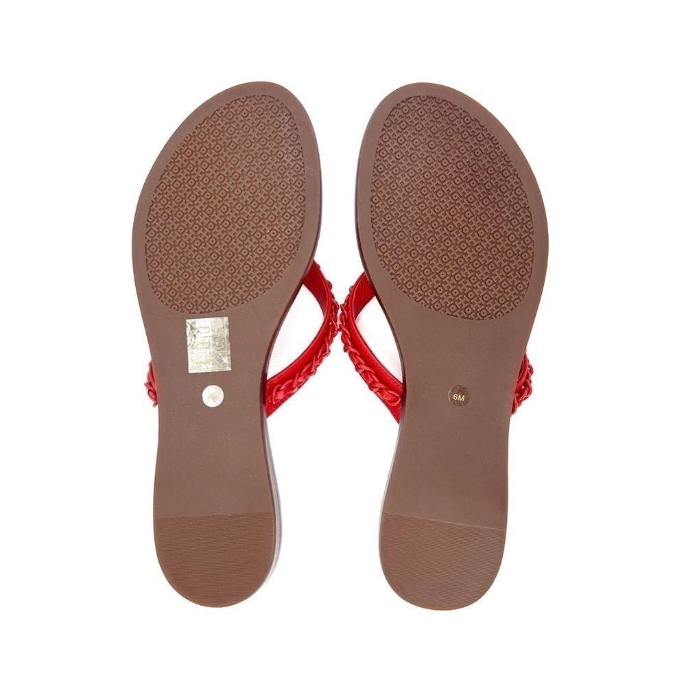 Tory Burch Everly Chain Thong Sandals Size 6 Bearberry Red Flip Flops 88335 New - Picture 10 of 13